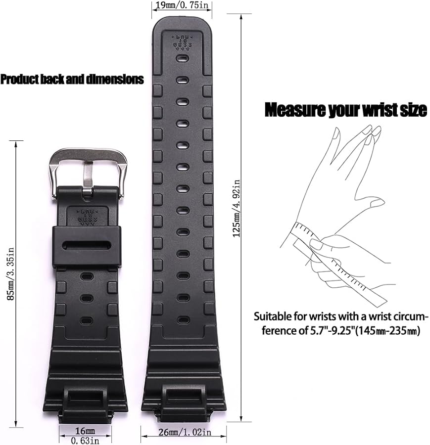 MCXGL 16mm Unisex Resin Strap Compatible with Casio DW5600E GW
